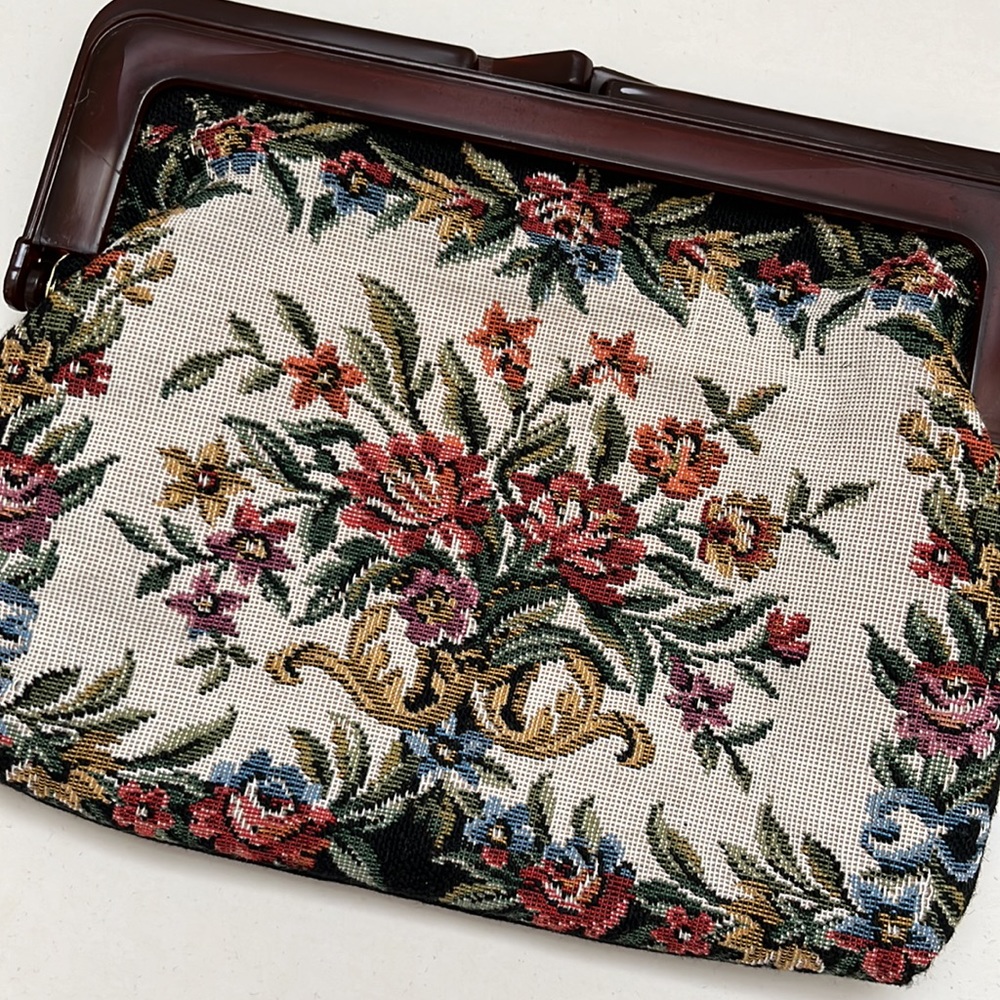 Vintage Tapestry Matching Set Purse Handbag Clutch Coin Purse Glasses Pouch 3pc - Picture 5 of 10